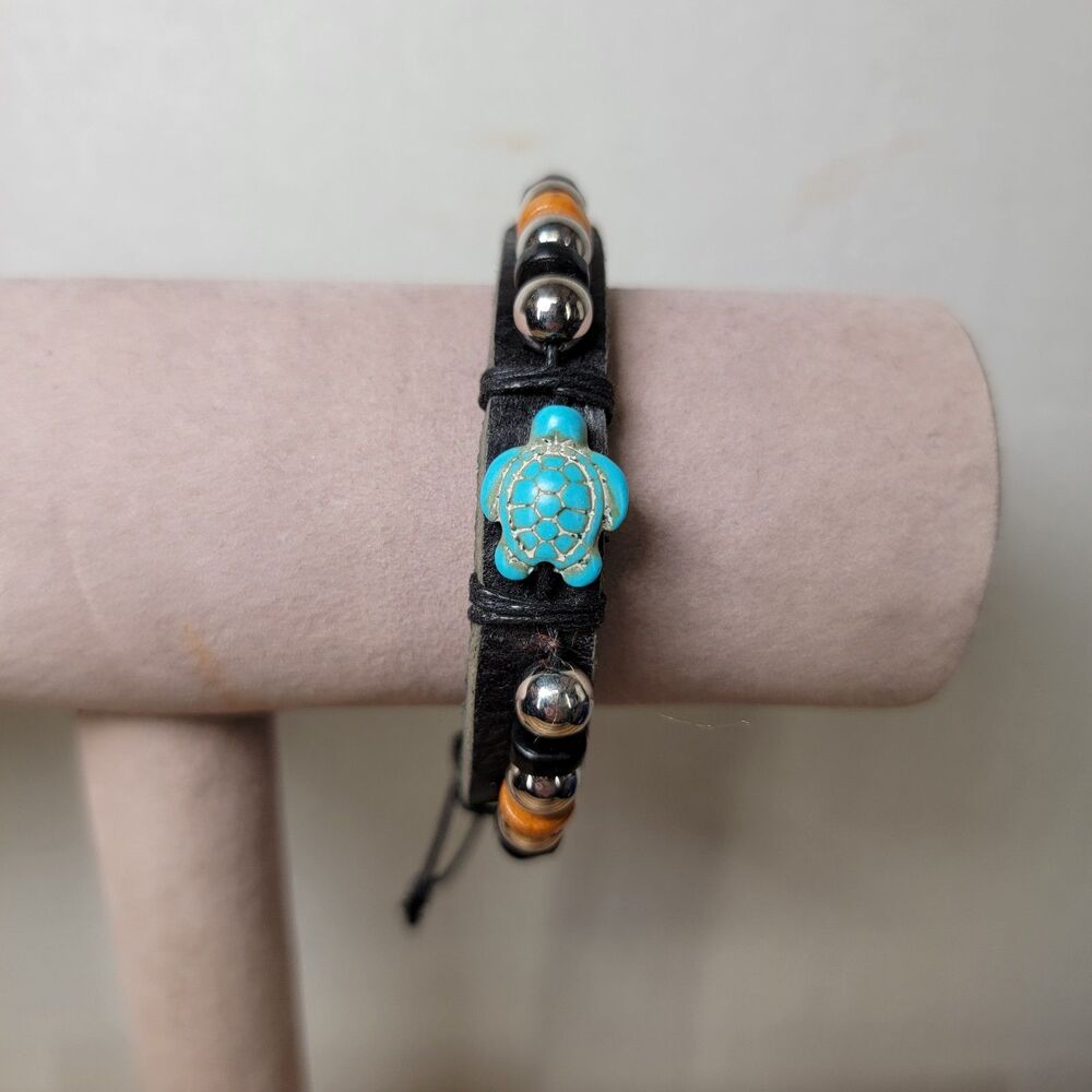 Leather Beaded Sea Turtle Bracelet